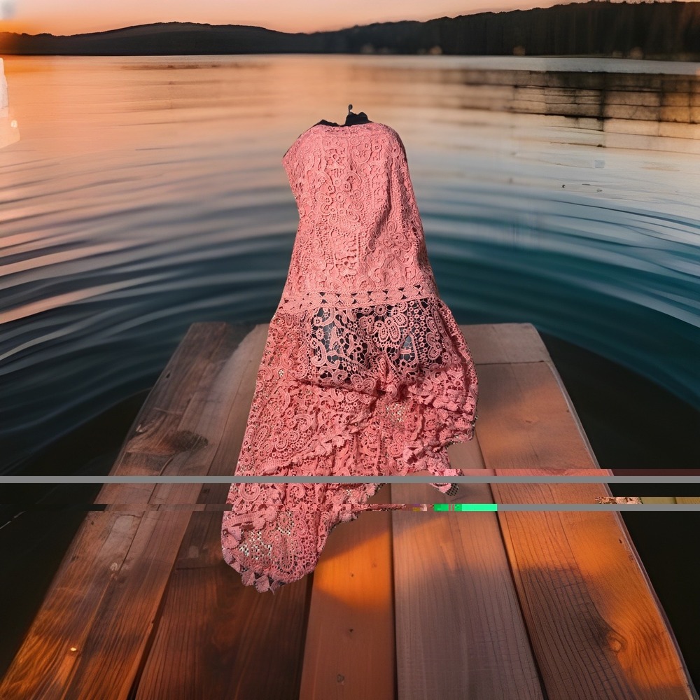 Pink Crochet Dress Strapless Shein Women  Large Flowing Cottage Core